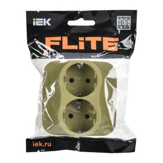 FLITE Artistic Розетка 2-местная с заземлением без защитных шторок безвинтовое крепление 16А оливковый