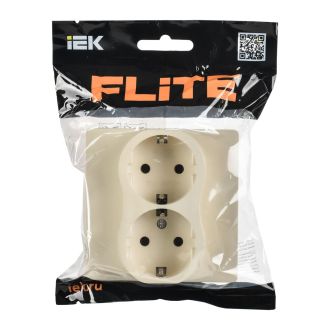 FLITE Artistic Розетка 2-местная с заземлением без защитных шторок безвинтовое крепление 16А сливочный