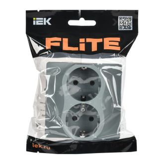 FLITE Classic Розетка 2-местная с заземлением без защитных шторок безвинтовое крепление 16А серый