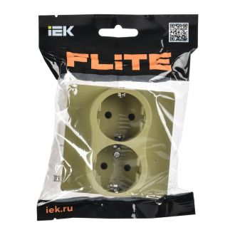 FLITE Classic Розетка 2-местная с заземлением без защитных шторок безвинтовое крепление 16А оливковый