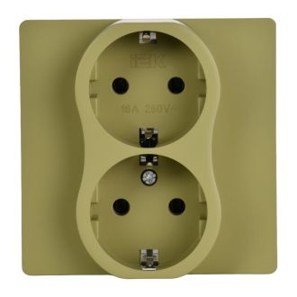 FLITE Classic Розетка 2-местная с заземлением без защитных шторок безвинтовое крепление 16А оливковый