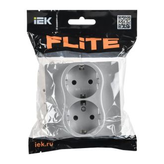 FLITE Classic Розетка 2-местная с заземлением без защитных шторок безвинтовое крепление 16А алюминий