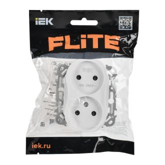 FLITE Розетка 2-местная без заземления с защитными шторками безвинтовое крепление 10А белый