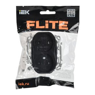 FLITE Розетка 2-местная без заземления с защитными шторками безвинтовое крепление 10А черный