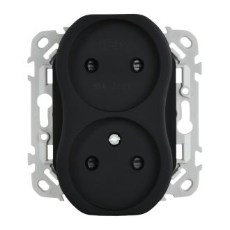 FLITE Розетка 2-местная без заземления с защитными шторками безвинтовое крепление 10А черный