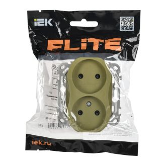 FLITE Розетка 2-местная без заземления с защитными шторками безвинтовое крепление 10А оливковый