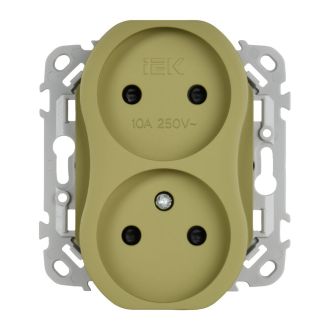 FLITE Розетка 2-местная без заземления с защитными шторками безвинтовое крепление 10А оливковый