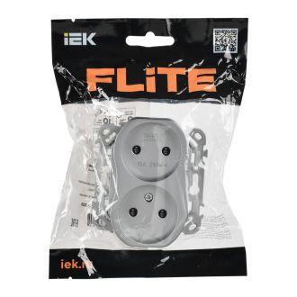 FLITE Розетка 2-местная без заземления с защитными шторками безвинтовое крепление 10А алюминий