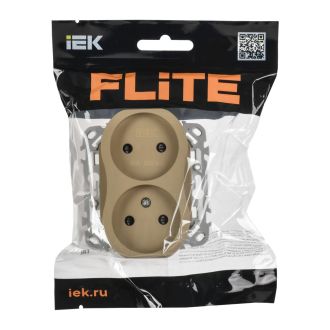 FLITE Розетка 2-местная без заземления с защитными шторками безвинтовое крепление 10А хаки