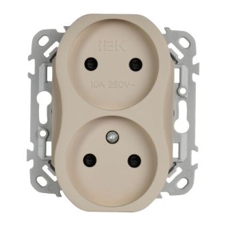 FLITE Розетка 2-местная без заземления с защитными шторками безвинтовое крепление 10А льняной