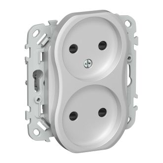 FLITE Розетка 2-местная без заземления с защитными шторками 10А алюминий