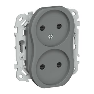 FLITE Розетка 2-местная без заземления с защитными шторками 10А мокрый асфальт