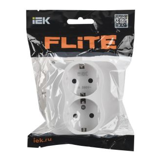 FLITE Artistic Розетка 2-местная с заземлением с защитными шторками безвинтовое крепление 16А белый