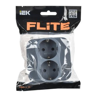 FLITE Artistic Розетка 2-местная с заземлением с защитными шторками безвинтовое крепление 16А маренго