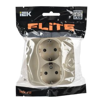 FLITE Artistic Розетка 2-местная с заземлением с защитными шторками безвинтовое крепление 16А шампань