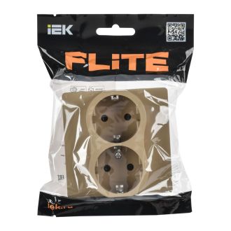 FLITE Classic Розетка 2-местная с заземлением с защитными шторками безвинтовое крепление 16А хаки