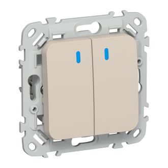 FLITE Выключатель 2-клавишный с индикацией 10А льняной