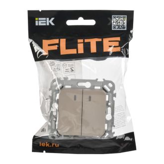 FLITE Выключатель 2-клавишный с индикацией 10А льняной