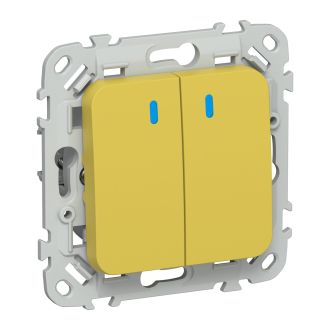 FLITE Выключатель 2-клавишный проходной с индикацией 10А желтый карри