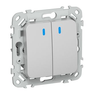 FLITE Выключатель 2-клавишный проходной с индикацией 10А алюминий