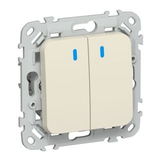 FLITE Выключатель 2-клавишный проходной с индикацией 10А сливочный