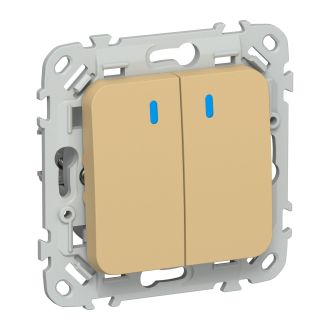 FLITE Выключатель 2-клавишный проходной с индикацией 10А шамуа