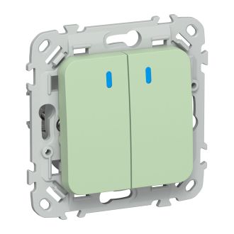 FLITE Выключатель 2-клавишный проходной с индикацией 10А фисташковый