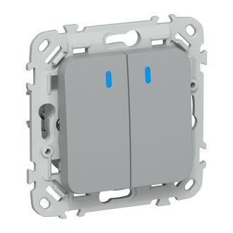 FLITE Выключатель 2-клавишный кнопочный с индикацией 10А серый