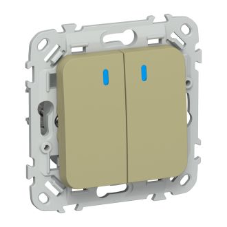 FLITE Выключатель 2-клавишный кнопочный с индикацией 10А оливковый