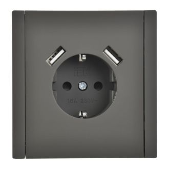 FORTE&PIANO Розетка 1-местная с заземлением с защитными шторками винтовое крепление 16А USB A+A 3,1А серый