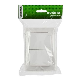 KVARTA Розетка 2-местная с заземлением с защитными шторками с крышкой 16А IP44 белый GENERICA