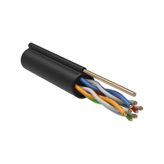 ITK Витая пара U/UTP кат.5E 4х2х24AWG solid LDPE c металлическим тросом 1,2мм черный (305м)