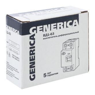 Выключатель дифференциальный (УЗО) ВД1-63 2Р 25А 300мА GENERICA