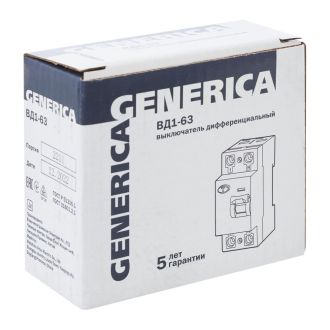 Выключатель дифференциальный (УЗО) ВД1-63 2Р 32А 300мА GENERICA
