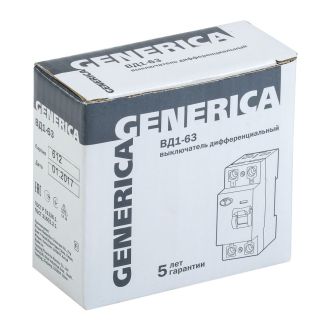Выключатель дифференциальный (УЗО) ВД1-63 2Р 63А 30мА GENERICA