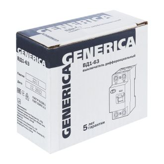 Выключатель дифференциальный (УЗО) ВД1-63 2Р 63А 30мА GENERICA