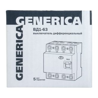 Выключатель дифференциальный (УЗО) ВД1-63 4Р 32А 30мА GENERICA