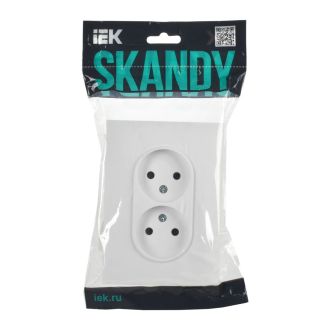 SKANDY Розетка 2-местная без заземления без защитных шторок 10А в сборе арктический белый