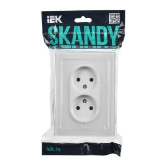 SKANDY Розетка 2-местная без заземления без защитных шторок для плоской вилки 10А стекло арктический белый
