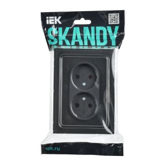 SKANDY Розетка 2-местная без заземления без защитных шторок для плоской вилки 10А стекло черный