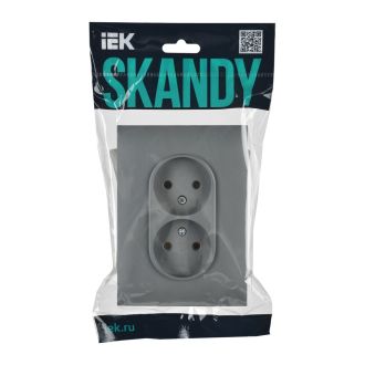SKANDY Розетка 2-местная без заземления без защитных шторок 10А в сборе серый