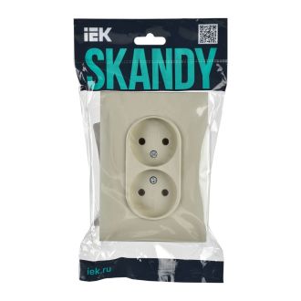 SKANDY Розетка 2-местная без заземления без защитных шторок 10А в сборе бежевый