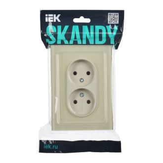 SKANDY Розетка 2-местная без заземления без защитных шторок для плоской вилки 10А стекло бежевый