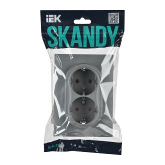 SKANDY Розетка 2-местная с заземлением без защитных шторок 16А в сборе серый