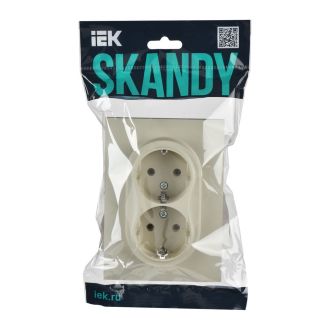 SKANDY Розетка 2-местная с заземлением без защитных шторок 16А в сборе бежевый