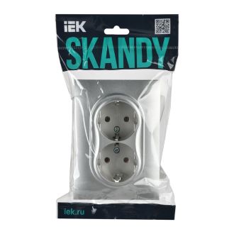 SKANDY Розетка 2-местная с заземлением без защитных шторок 16А в сборе серебряный