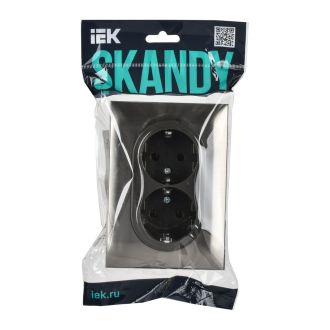 SKANDY Розетка 2-местная с заземлением без защитных шторок 16А в сборе металл никель