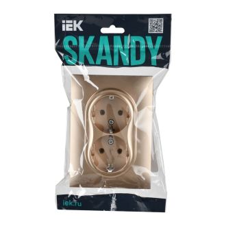SKANDY Розетка 2-местная с заземлением без защитных шторок 16А в сборе песочный