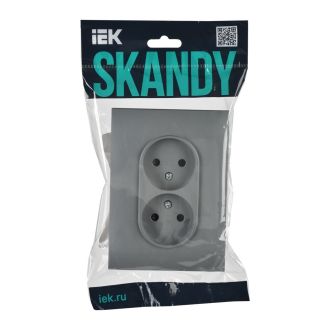 SKANDY Розетка 2-местная без заземления с защитными шторками 10А в сборе серый