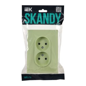 SKANDY Розетка 2-местная без заземления с защитными шторками 10А в сборе мятный